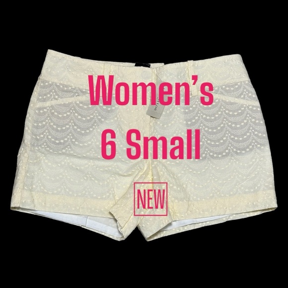Women's Ann Taylor Signature 6 Small 4” Shorts Chino Khakis Lace Ivory Cream NWT - Picture 2 of 10